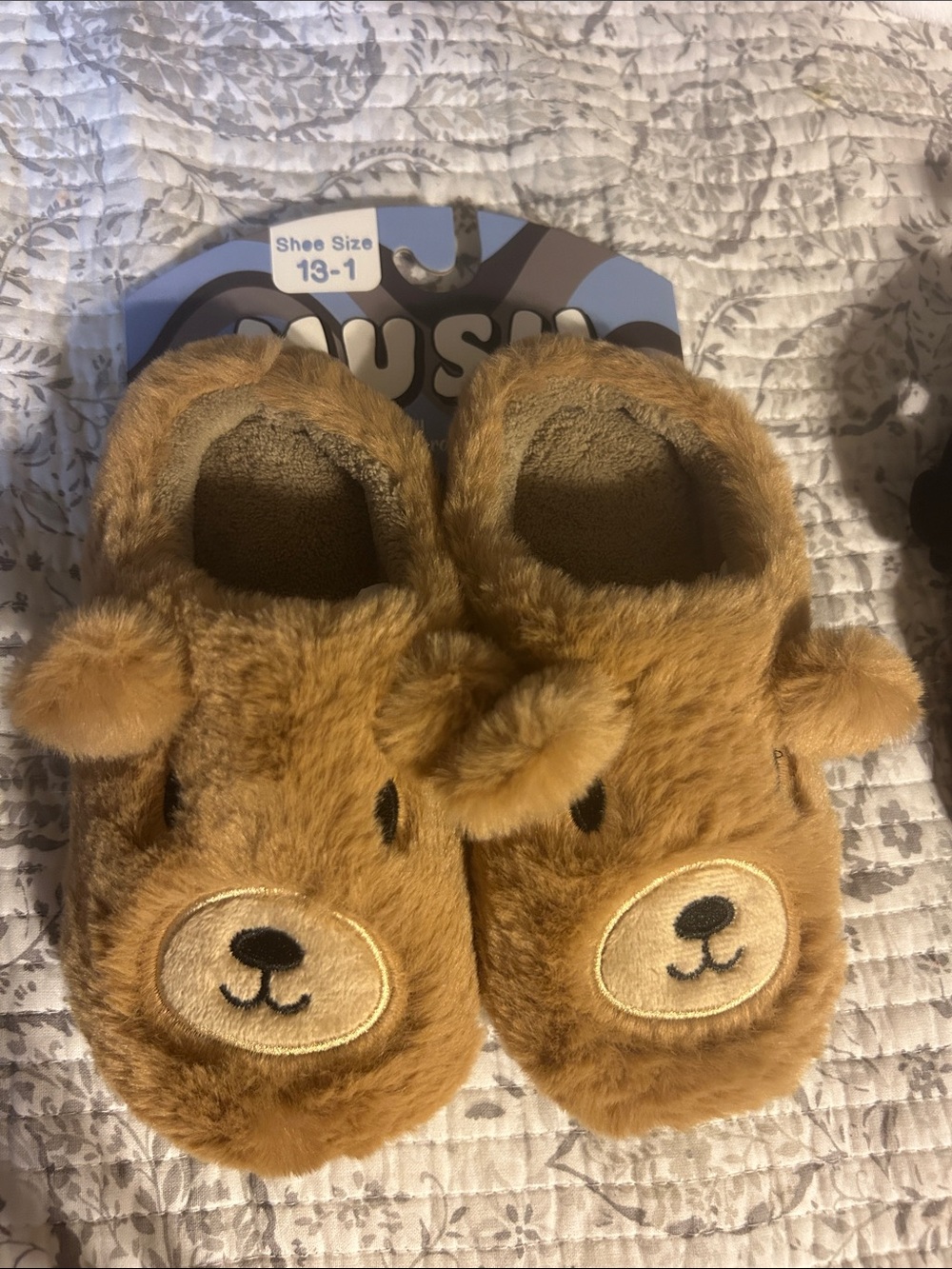 Kids Plush Bear Slippers - Brown